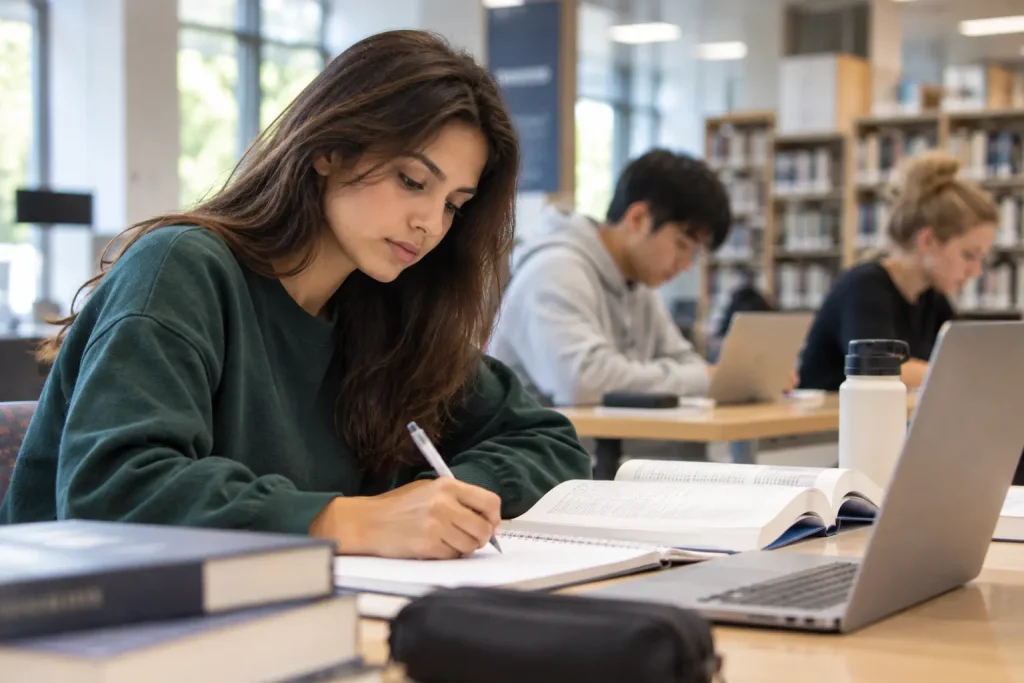 student writing